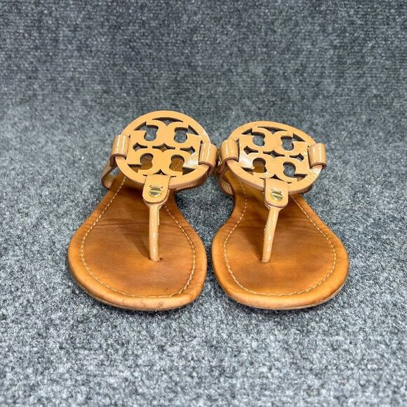 Tory Burch Miller Sandals Women's Size 7.5 Brown Leather Toe Post Flip Flops - Picture 2 of 11